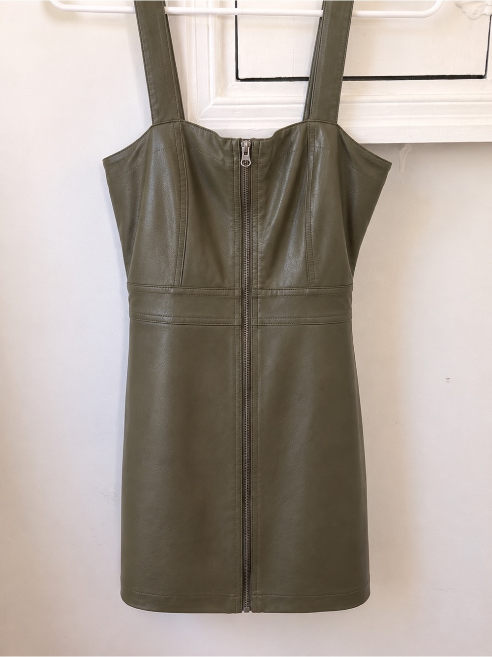 wild fable Olive Faux Leather Zip-Front Mini Dress